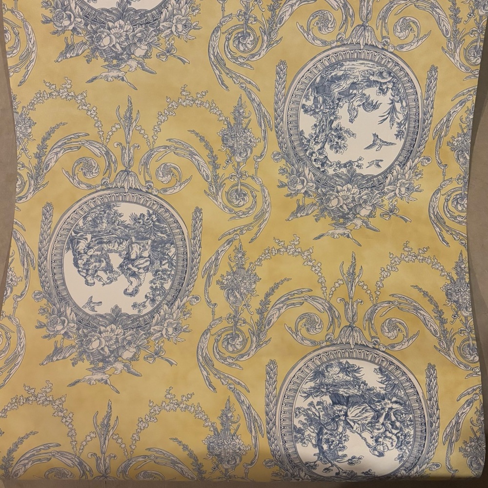 Waverly Blue and Yellow Ornate Wallpaper